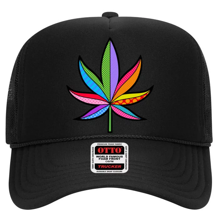 Cannabis Leaf Colorful Patterns Weed High Crown Mesh Trucker Hat