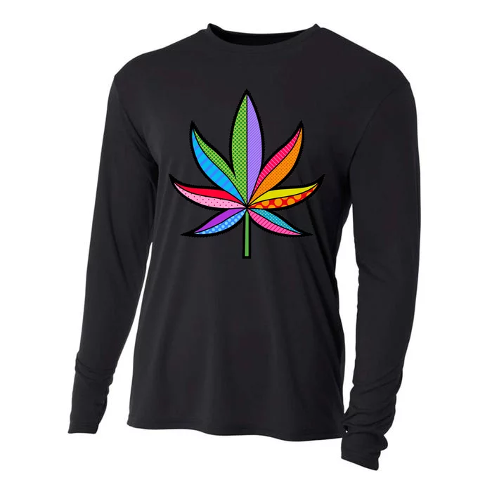 Cannabis Leaf Colorful Patterns Weed Cooling Performance Long Sleeve Crew