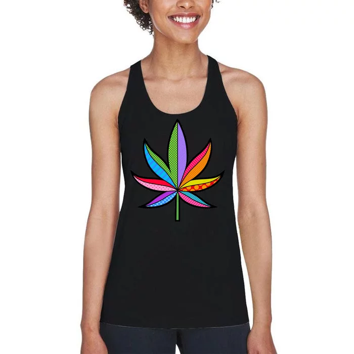 Cannabis Leaf Colorful Patterns Weed Women's Racerback Tank