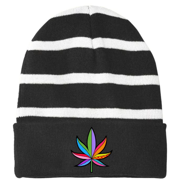 Cannabis Leaf Colorful Patterns Weed Striped Beanie with Solid Band