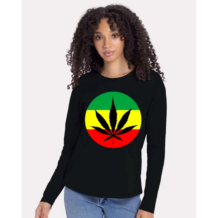 Cannabis Leaf Jamaican Style Womens Cotton Relaxed Long Sleeve T-Shirt