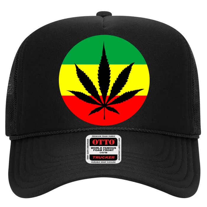 Cannabis Leaf Jamaican Style High Crown Mesh Trucker Hat