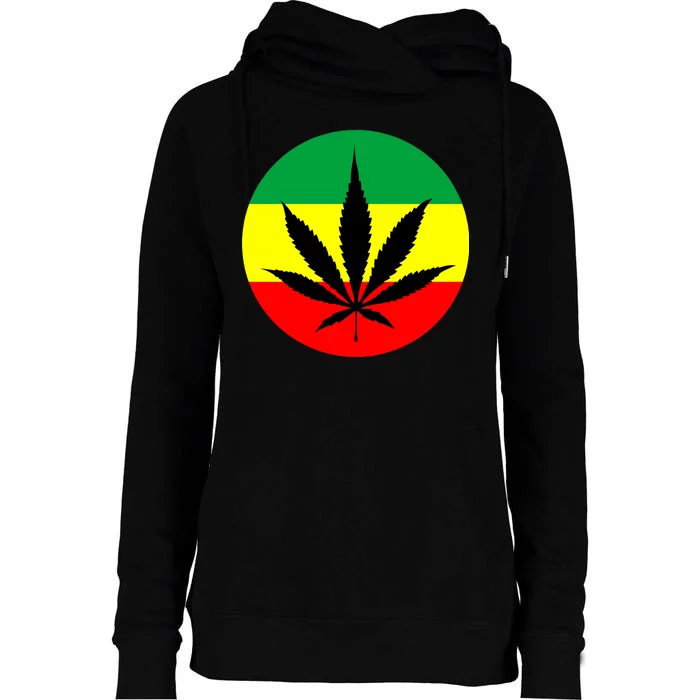 Cannabis Leaf Jamaican Style Womens Funnel Neck Pullover Hood