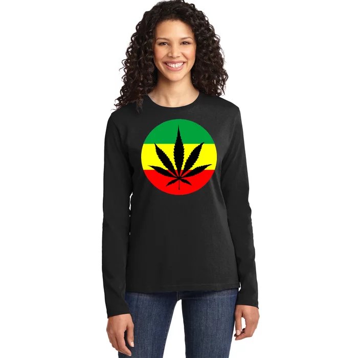 Cannabis Leaf Jamaican Style Ladies Long Sleeve Shirt