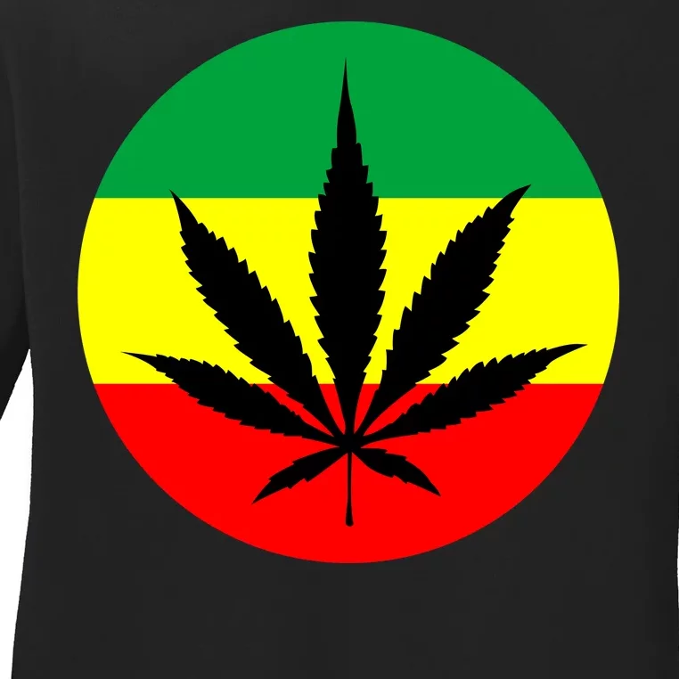 Cannabis Leaf Jamaican Style Ladies Long Sleeve Shirt