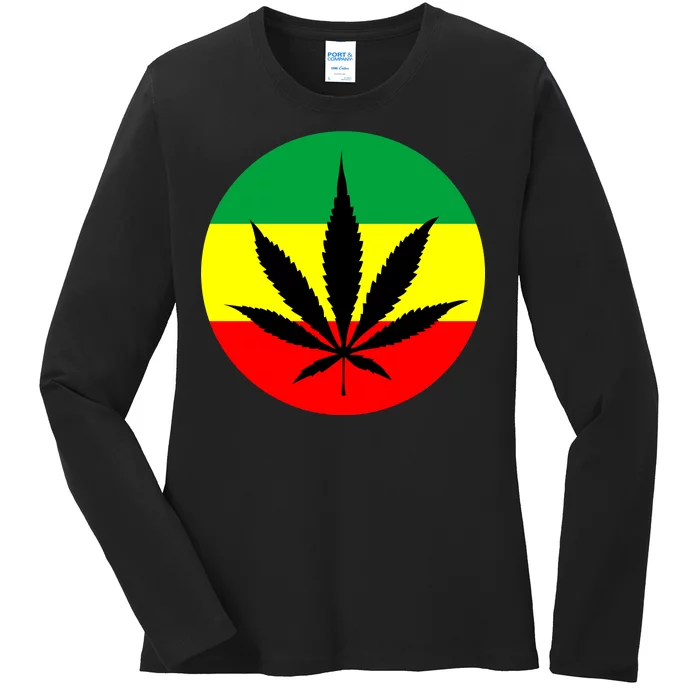 Cannabis Leaf Jamaican Style Ladies Long Sleeve Shirt