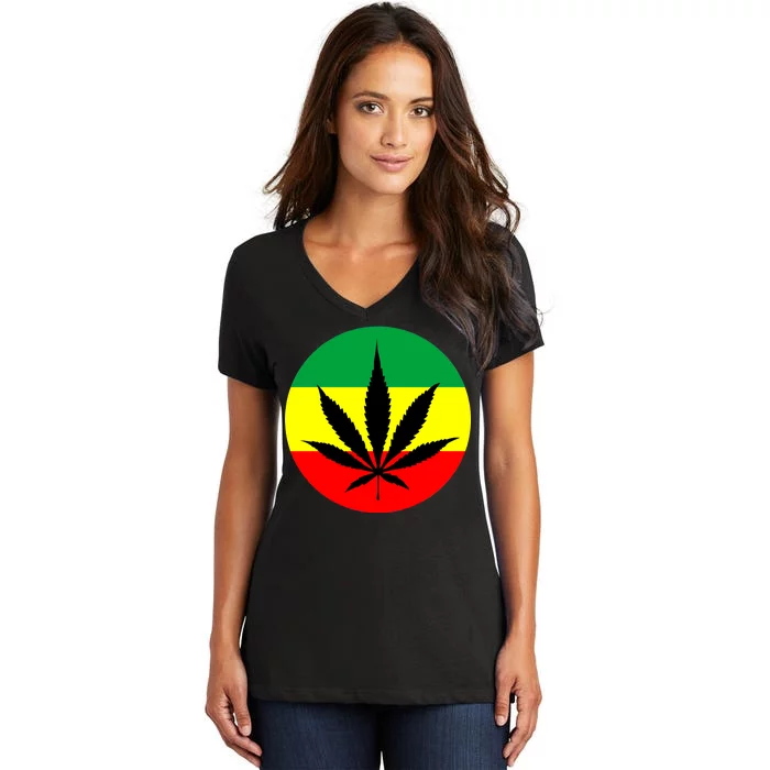 Cannabis Leaf Jamaican Style Women's V-Neck T-Shirt