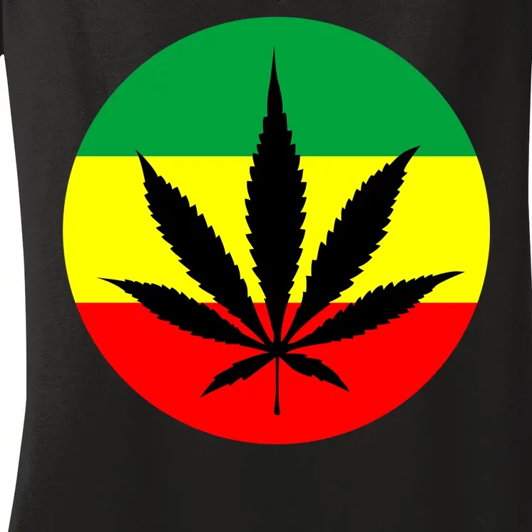 Cannabis Leaf Jamaican Style Women's V-Neck T-Shirt