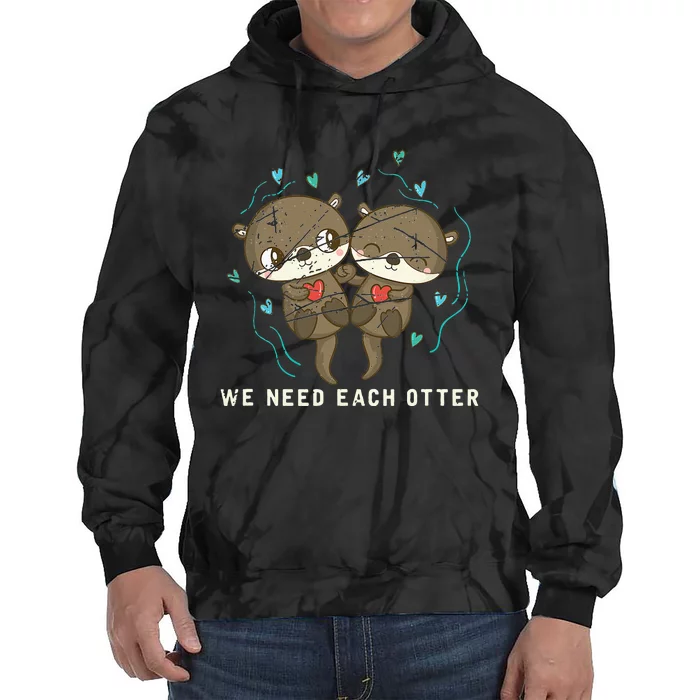 Cute Animal Otter Couple Valentines Day Gift Otter Tie Dye Hoodie