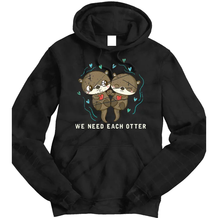 Cute Animal Otter Couple Valentines Day Gift Otter Tie Dye Hoodie