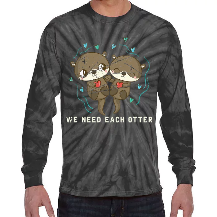 Cute Animal Otter Couple Valentines Day Gift Otter Tie-Dye Long Sleeve Shirt