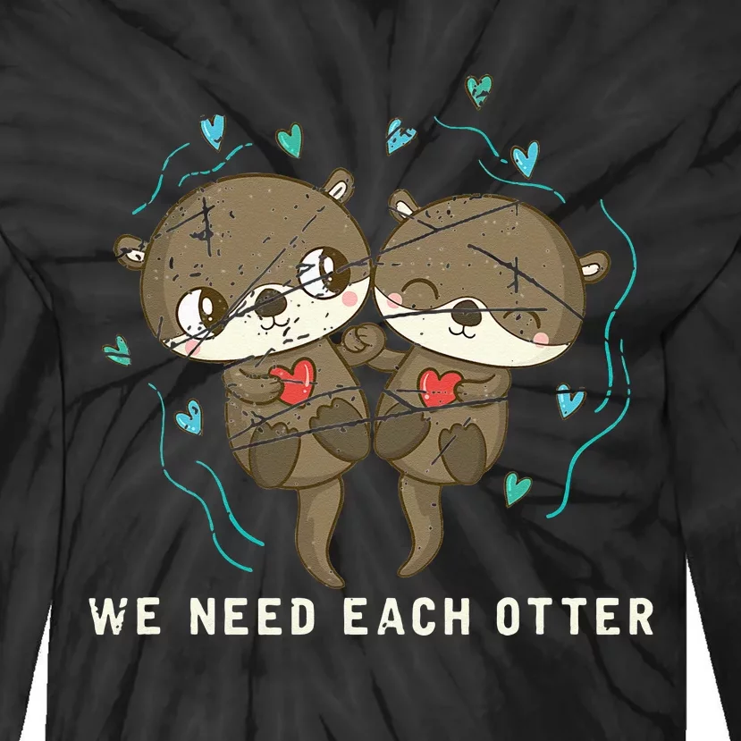 Cute Animal Otter Couple Valentines Day Gift Otter Tie-Dye Long Sleeve Shirt