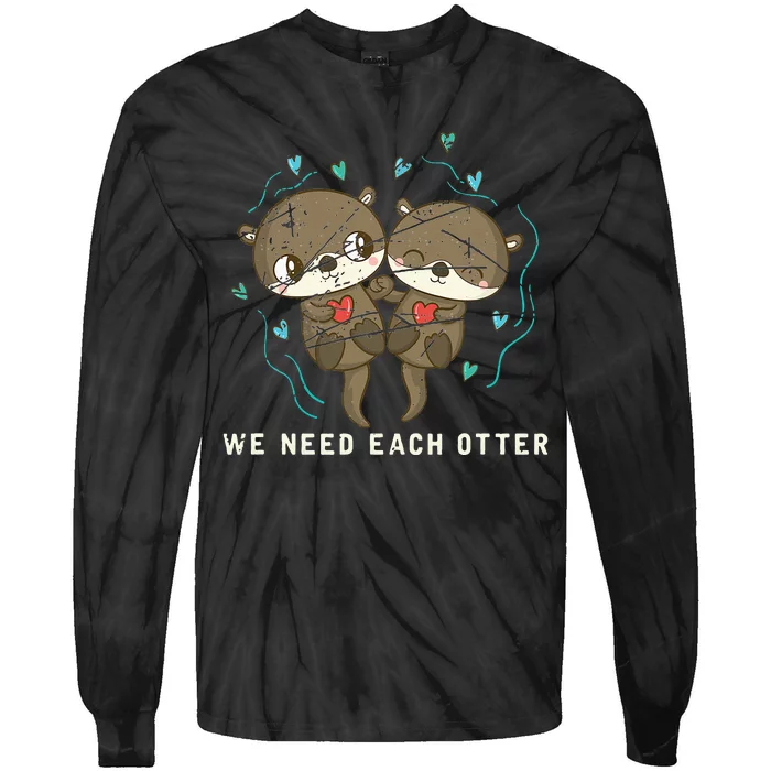 Cute Animal Otter Couple Valentines Day Gift Otter Tie-Dye Long Sleeve Shirt