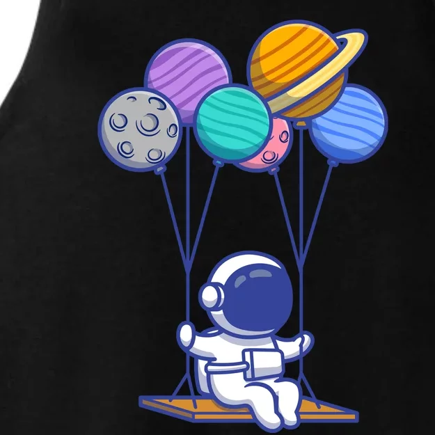 Cute Astronaut On Balloon Swing Ladies Tri-Blend Wicking Tank