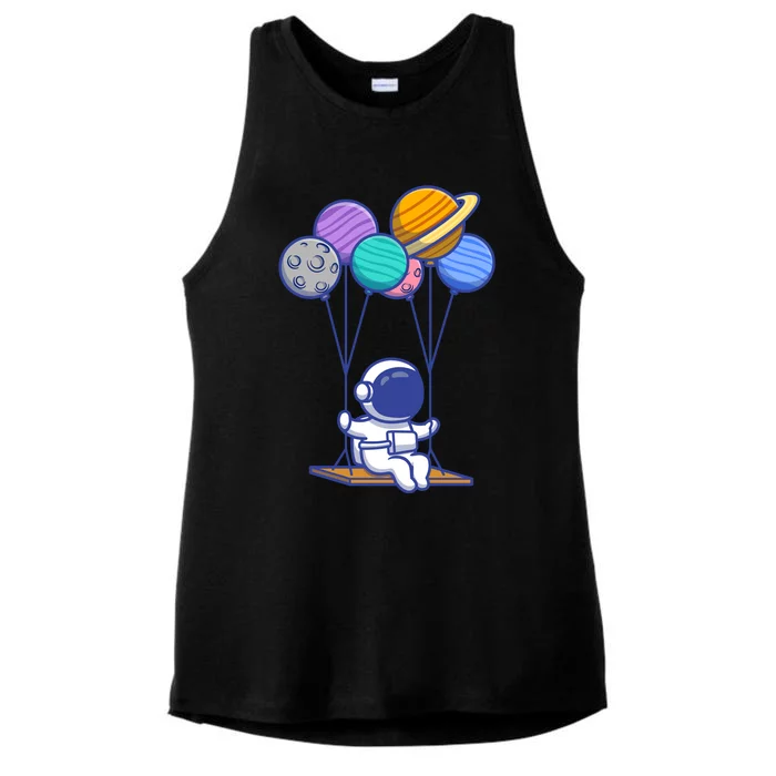 Cute Astronaut On Balloon Swing Ladies Tri-Blend Wicking Tank