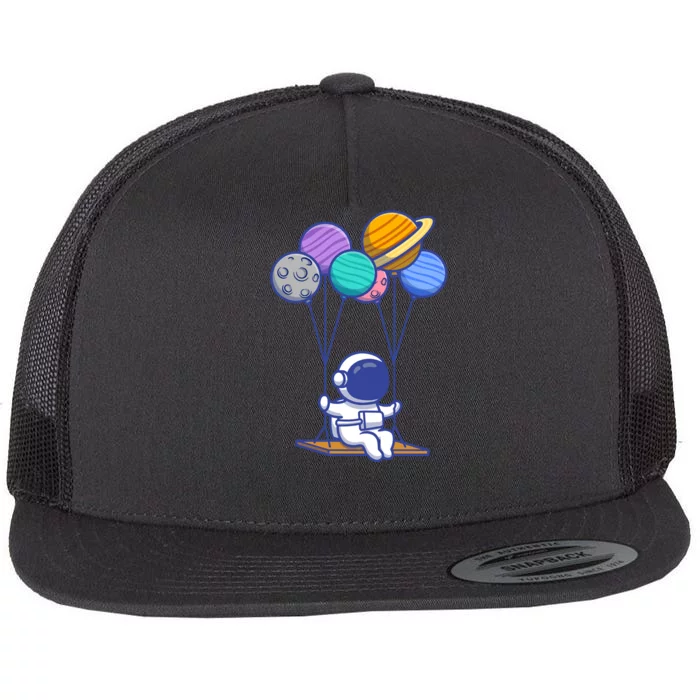 Cute Astronaut On Balloon Swing Flat Bill Trucker Hat