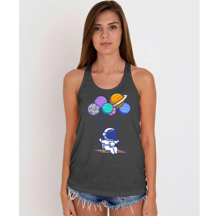 Cute Astronaut On Balloon Swing Women's Knotted Racerback Tank