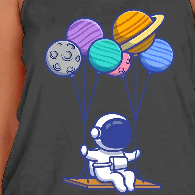 Cute Astronaut On Balloon Swing Women's Knotted Racerback Tank