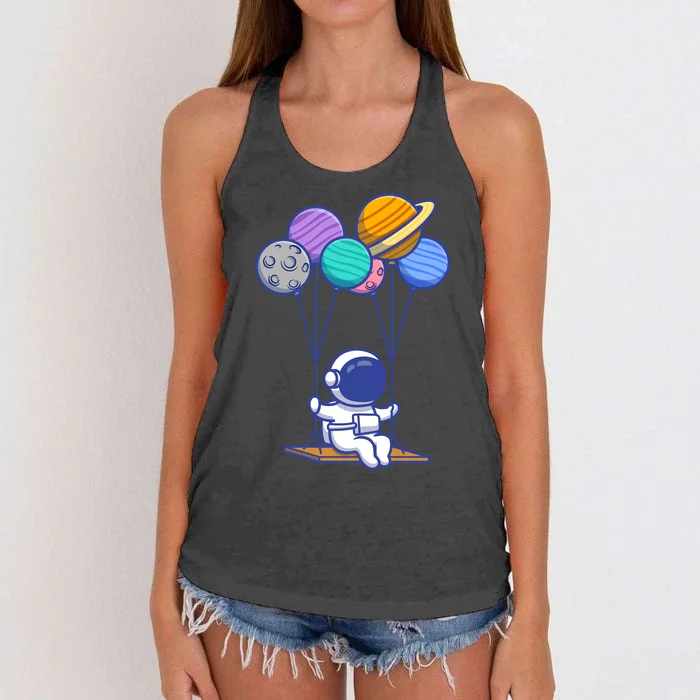 Cute Astronaut On Balloon Swing Women's Knotted Racerback Tank