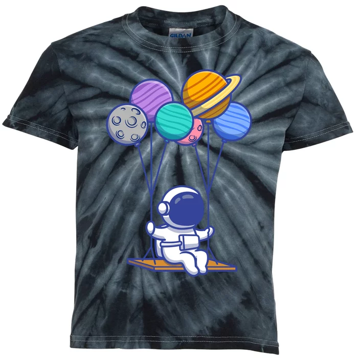 Cute Astronaut On Balloon Swing Kids Tie-Dye T-Shirt