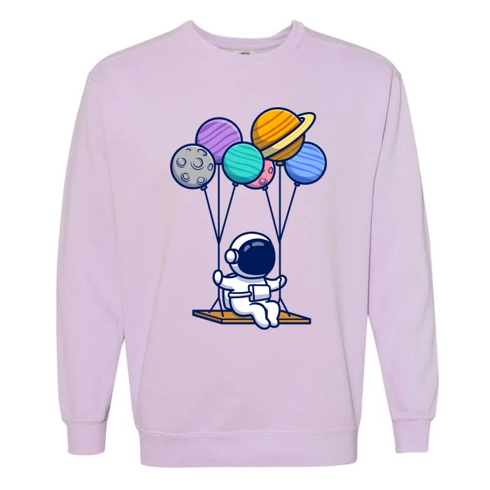 Cute Astronaut On Balloon Swing Garment-Dyed Sweatshirt