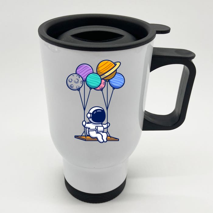 Cute Astronaut On Balloon Swing Front & Back Stainless Steel Travel Mug