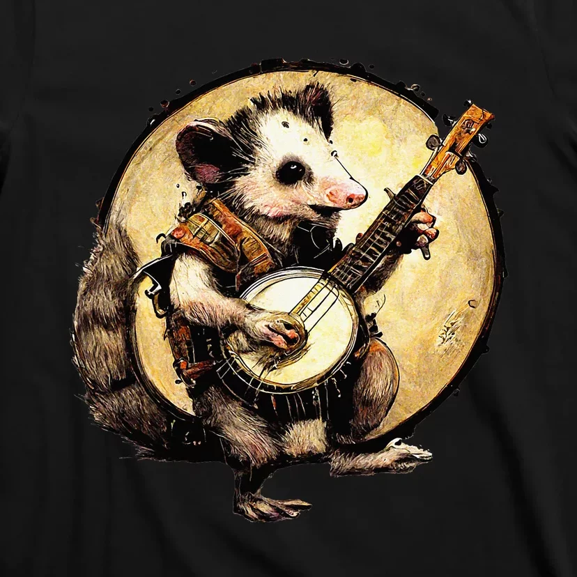 Cottagecore Aesthetic Opossum Playing Banjo Cottagecore Farm T-Shirt