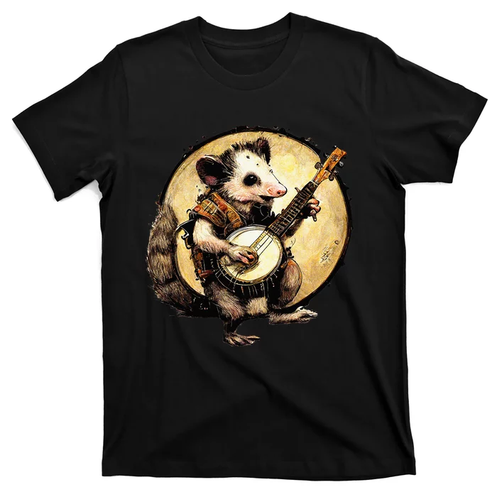 Cottagecore Aesthetic Opossum Playing Banjo Cottagecore Farm T-Shirt