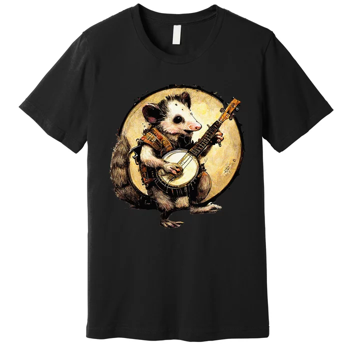 Cottagecore Aesthetic Opossum Playing Banjo Cottagecore Farm Premium T-Shirt