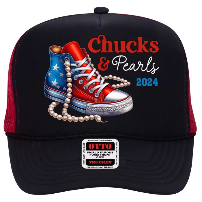 Chucks And Pearls 2024 IM With Her Kamala 2024 High Crown Mesh Trucker Hat