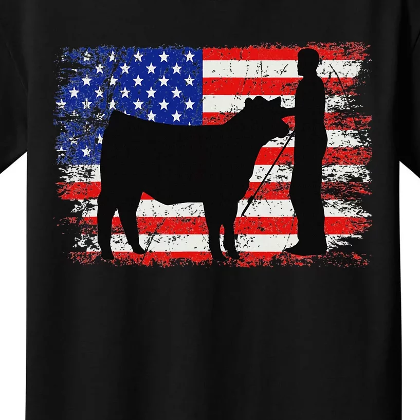 Cattle American Patriotic Usa Flag Kids T-Shirt