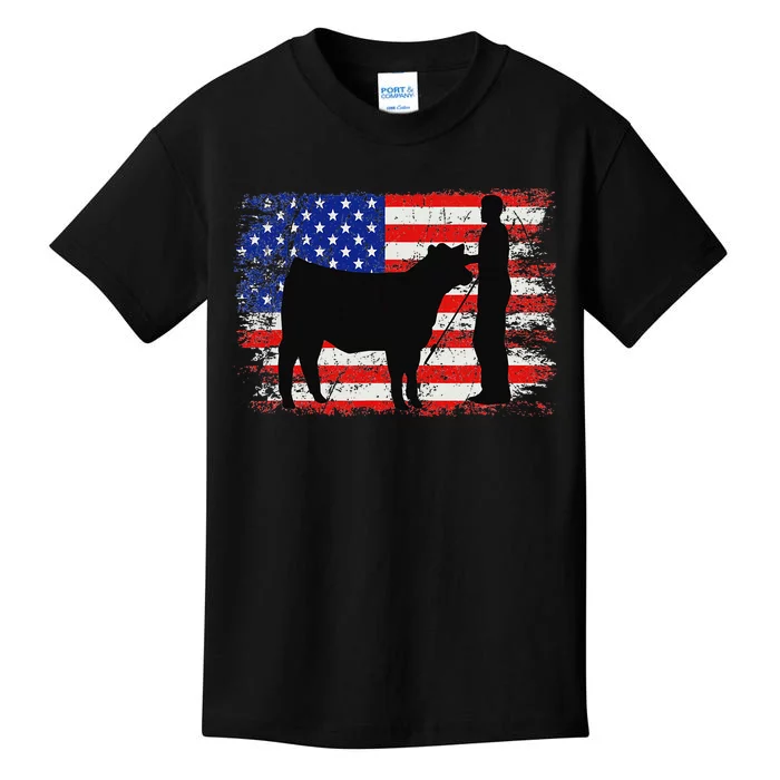 Cattle American Patriotic Usa Flag Kids T-Shirt