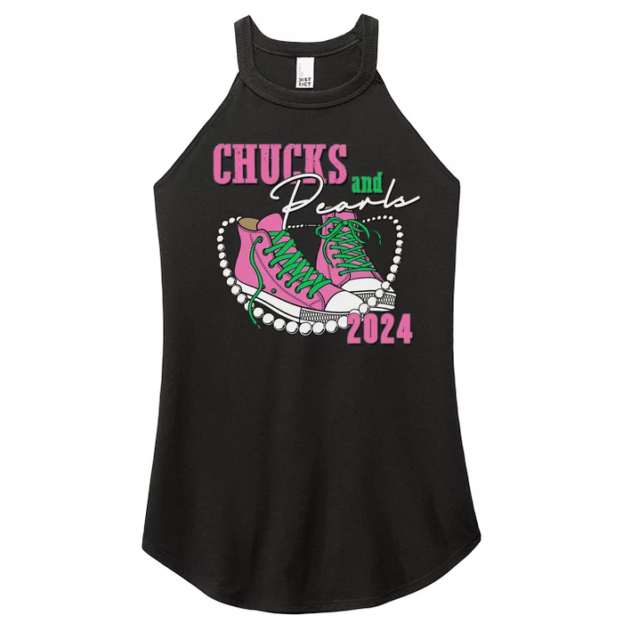 Chucks And Pearls IM With Her Kamala 2024 Women’s Perfect Tri Rocker Tank