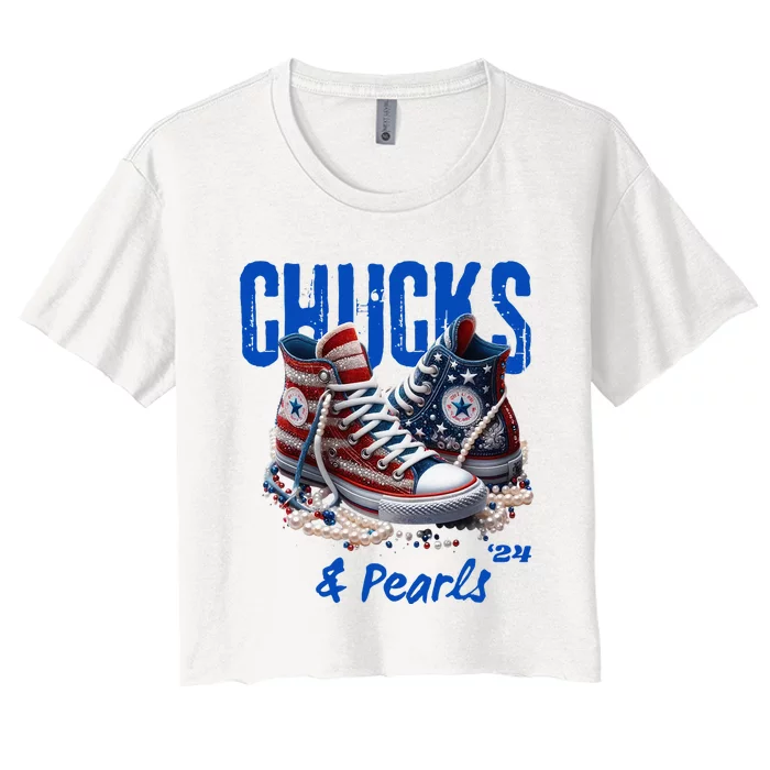 Chucks And Pearls Cute Women 2024 Women's Crop Top Tee