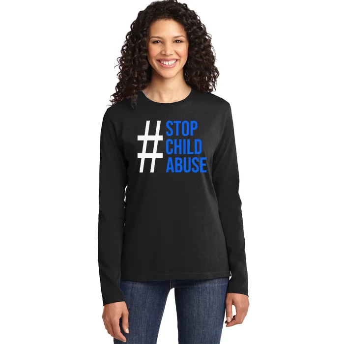 Child Abuse Prevention Awareness Blue Boho Rainbow Pinwheel Ladies Long Sleeve Shirt