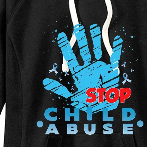 Child Abuse Prevention Awareness Month April Blue Ribbon Women's Fleece Hoodie