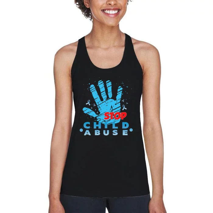 Child Abuse Prevention Awareness Month April Blue Ribbon Women's Racerback Tank