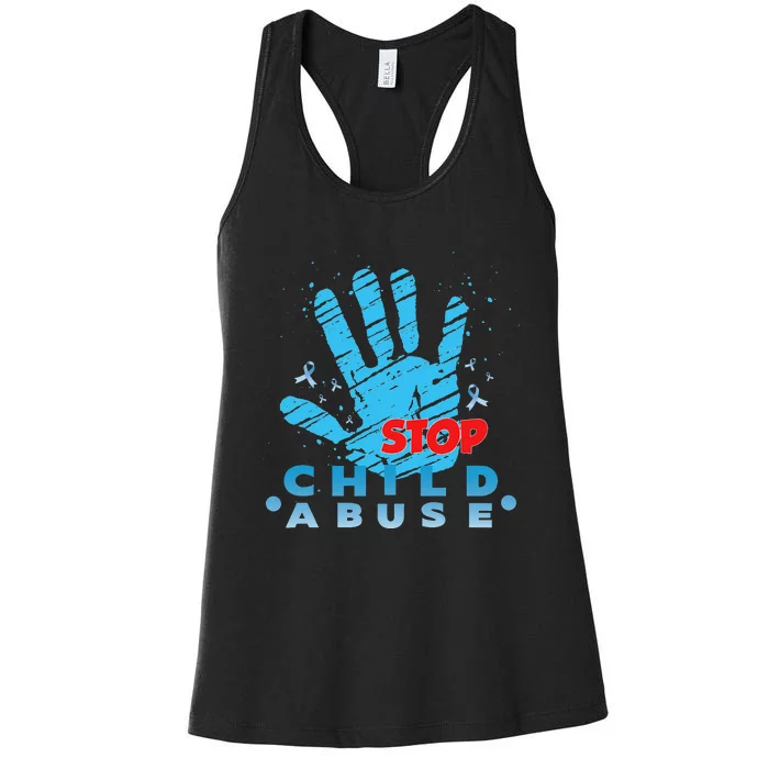 Child Abuse Prevention Awareness Month April Blue Ribbon Women's Racerback Tank