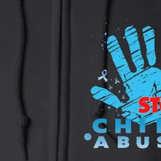 Child Abuse Prevention Awareness Month April Blue Ribbon Full Zip Hoodie