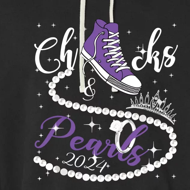 Chucks And Pearls 2024 Kamala Harris 2024 Vote President 47 Garment-Dyed Fleece Hoodie