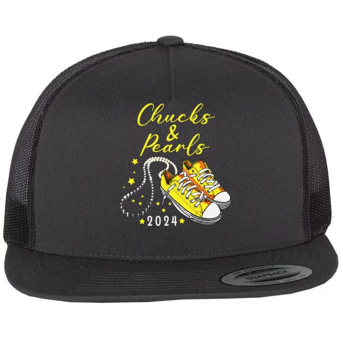 Chucks And Pearls 2024 Kamala Harris For President 47th Flat Bill Trucker Hat