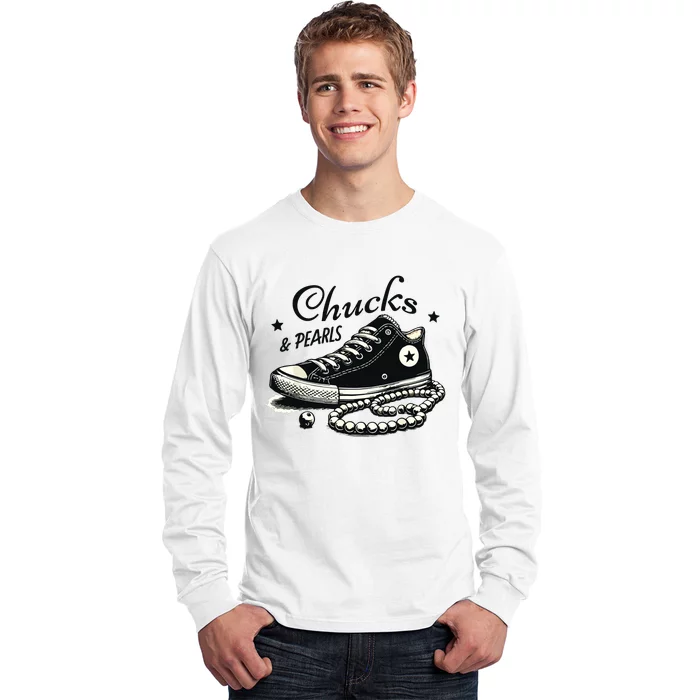 Chucks And Pearls Im With Her Kamala 2024 Long Sleeve Shirt