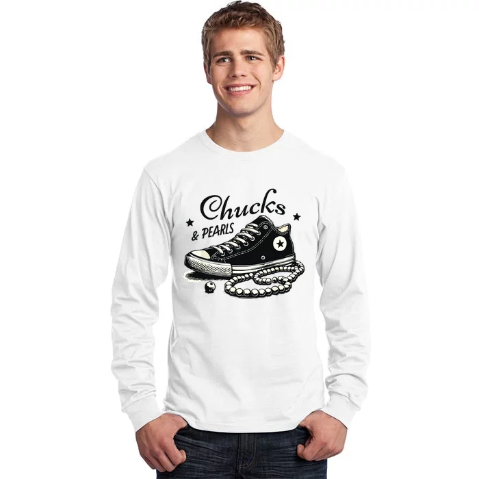 Chucks And Pearls Im With Her Kamala 2024 Tall Long Sleeve T-Shirt