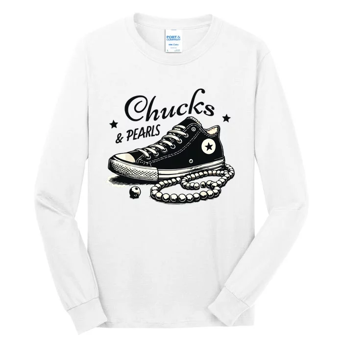 Chucks And Pearls Im With Her Kamala 2024 Tall Long Sleeve T-Shirt