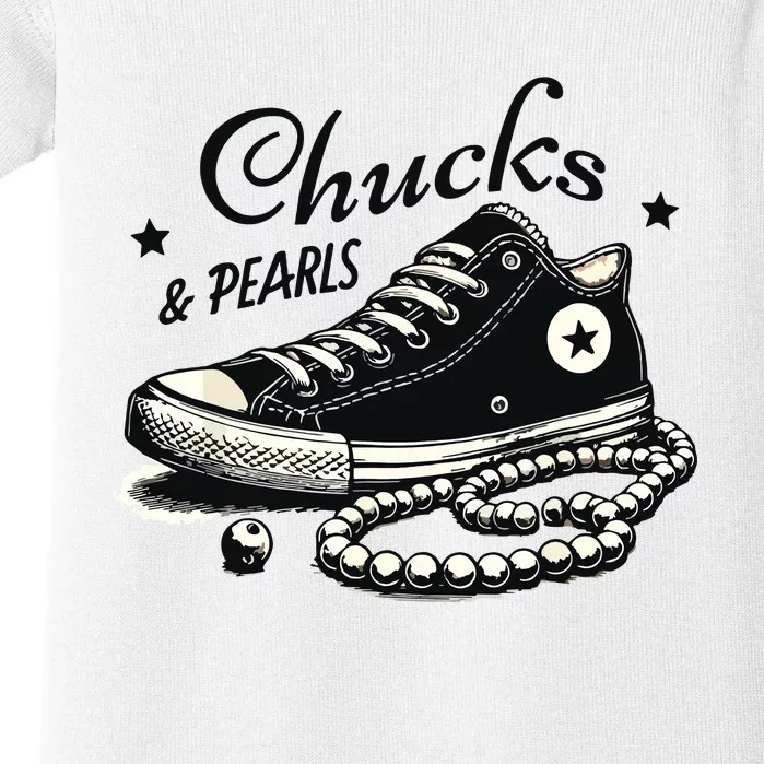 Chucks And Pearls Im With Her Kamala 2024 Baby Bodysuit