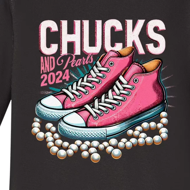 Chucks And Pearls 2024 Kamala Harris Election Day 2024 Baby Long Sleeve Bodysuit