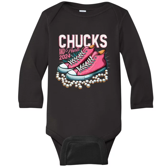 Chucks And Pearls 2024 Kamala Harris Election Day 2024 Baby Long Sleeve Bodysuit