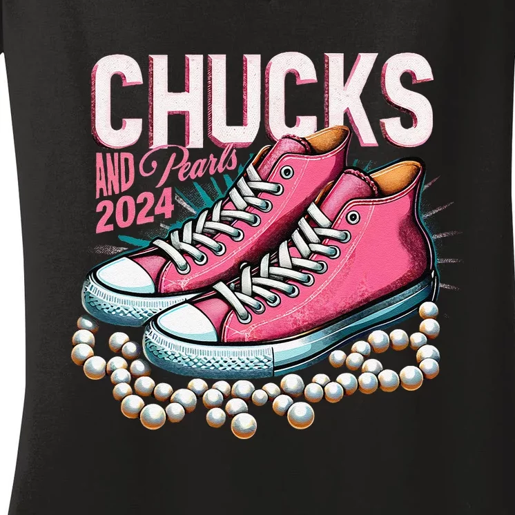 Chucks And Pearls 2024 Kamala Harris Election Day 2024 Women's V-Neck T-Shirt