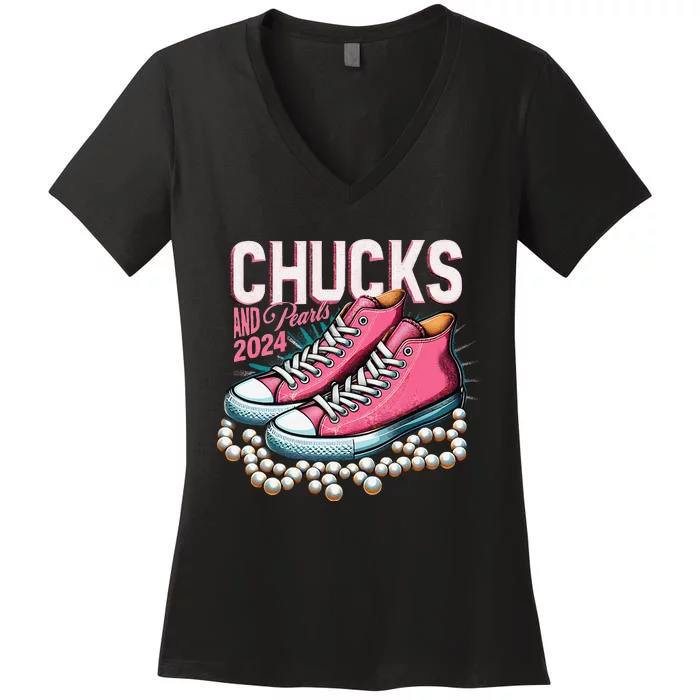 Chucks And Pearls 2024 Kamala Harris Election Day 2024 Women's V-Neck T-Shirt