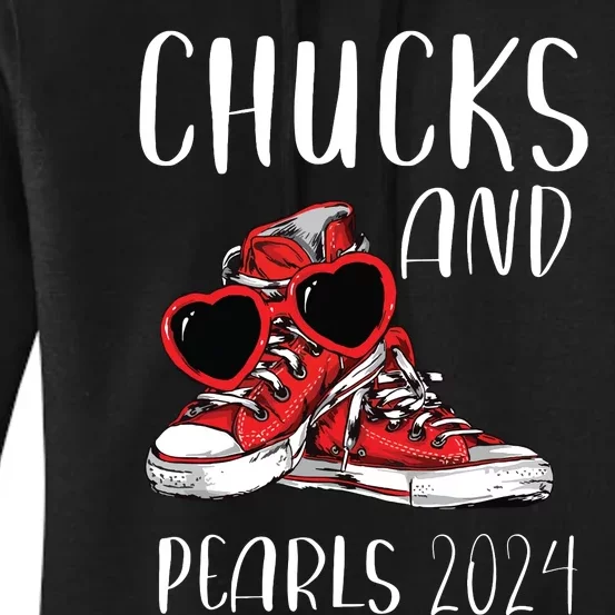 Chucks And Pearls Im With Her Kamala 2024 Women's Pullover Hoodie